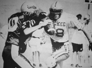 Dave Holmes approaches a sack on a Dust Devil.