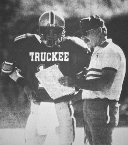 Coach Estabrook talking with his QB (11) Chris Cooper