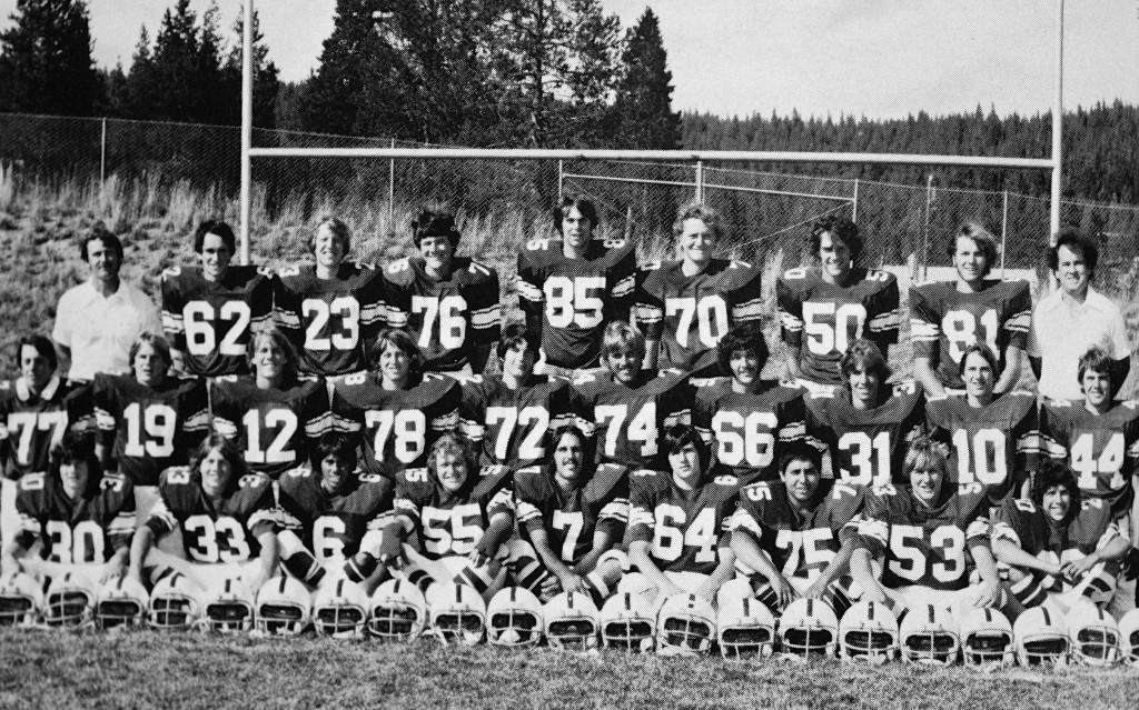 Front Row: Tom Jones, Greg Graham, Robert Smith, Bill Williams, John Raber, Scott Reid, Carlos Avila, Scott Boyce, Bill Waters. Second Row: Tom Hanns, Greg Zirbel, Bobby Gebhardt, Ron Brown, Robert Haswell, Jeff McCollum, Ron Chance, Rodney Wells, Martin Davy, Greg Harris. Back Row: Coach Brolliar, Mike Rogers, Jeff Kenny, Shawn Cowels, Chase Gower, Dan Cummings, Bruce Estabrook, Shawn Hassell, Coach Barrett