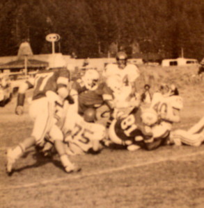 81 Roy Hill with a hit on a Yerington Ball carrier. Yerington was suppose to blow Truckee out but the game would end in a tie