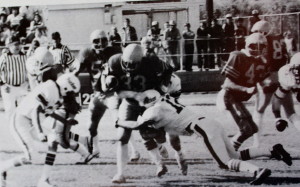 Tommy Hall makes an open field tackle at Moapa. Hall was a first team All-League DB