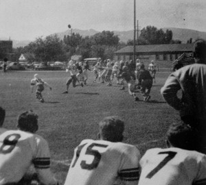 Truckee played its home games at Sparks and Loyalton the first two seasons. If you have been to Sparks High School then you can tell that this picture was taken at Sparks. You can see the corner of the school in the upper left corner and Mount Rose off in the distance. 