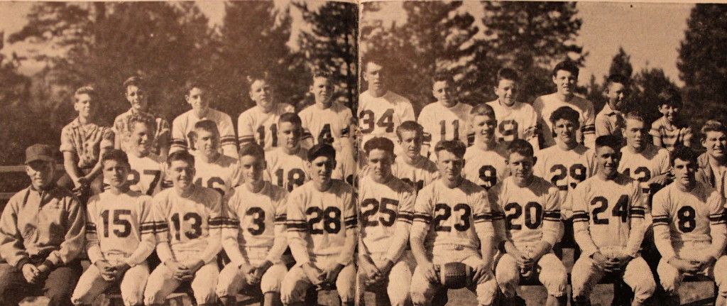 Front Row: Coach Brehler, Gilmore, Cooke, Trask, Sach, Stuart, Mandeville, Fellows, Vieu, Sanford; Middle Row: Mandeville, Bowden, Giovannoni, Crawford, Van Hooser, Griffith, Molsberry, Holbrook, Sites; Top Row: Schultz, Mandeville, Cooper, Harris, Nickelson, Dolley, Osburn, Roberts, Lavery, Donaldson, Baker