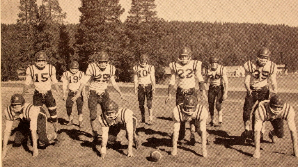 Truckee's D was nicknamed the "Red Raiders" Number 20 is Doug Baxter who was the first football player inducted into the Hall of Fame at the Evening of Excellence award night. 