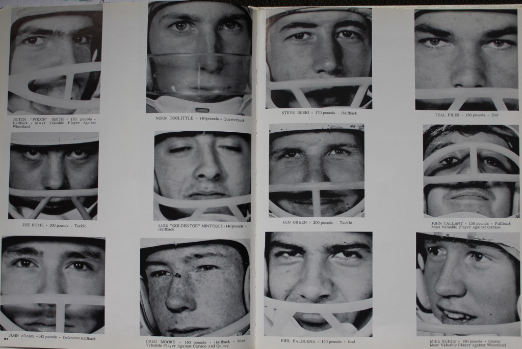 Juniors and Sophomores, Top Left: Butch Smith, Norm Doolittle, Steve Besio, Teal Files; Middle Left: Joe Hoxie, Luie Mintequi, Ken Green, John Tallant; Bottom Left: John Adams, Greg Moore, Phil Balbuena, Mike Kehoe