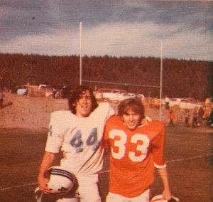 (33) Emitt Tracy and old teammate pose for a photo after the first Rivalry game vs the North Tahoe Lakers. It started off friendly. 