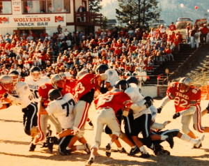 (19) Ivens with the tackle on White Pine's (3) Kirk Thornock in front of a packed Surprise Stadium