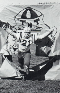 (21) Curt Wirst Breaks through the sign under the goalpost. Wirst was a team leader and one of the better players on the team.